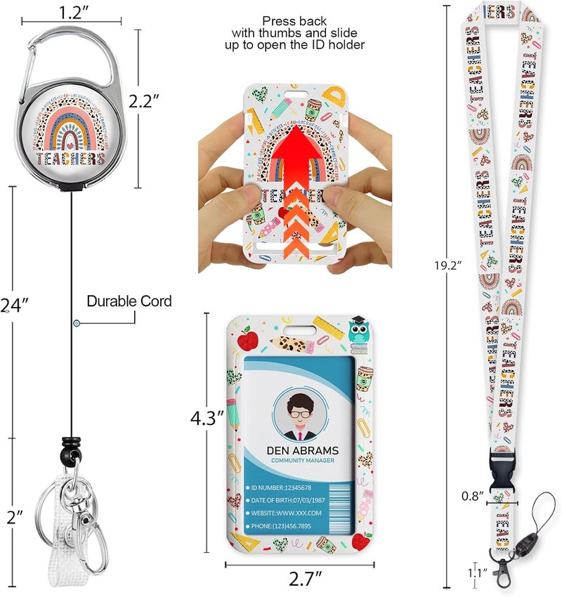 Piefly Teacher Lanyards for Id Badges, Rainbow Teachers Badge Holder with Retractable Reel Clip, Adjustable Breakaway Name Tag Lanyard Vertical ID Card Protector Case for Nurse Nursing Doctor Student - Image 5
